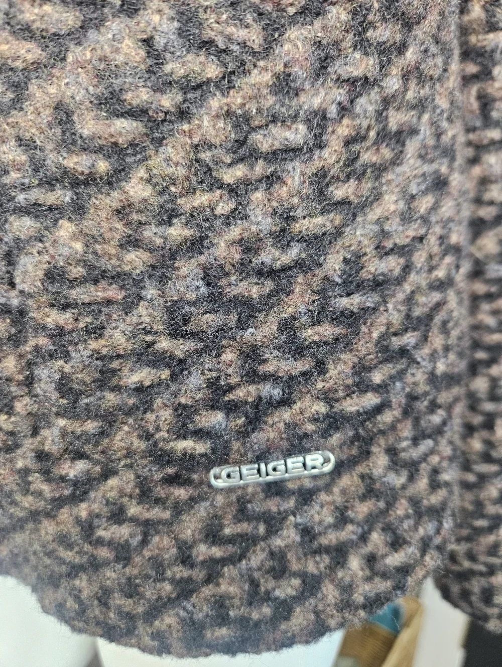 Geiger Boiled Wool Cardigan Jacket EU 44 US 12 Brown Gray Textured Knit Austrian